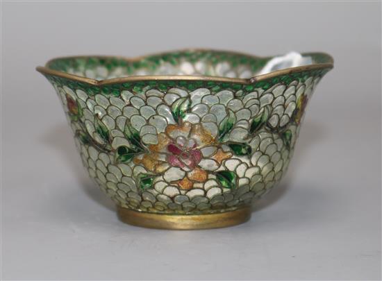 A plique à jour enamel bowl